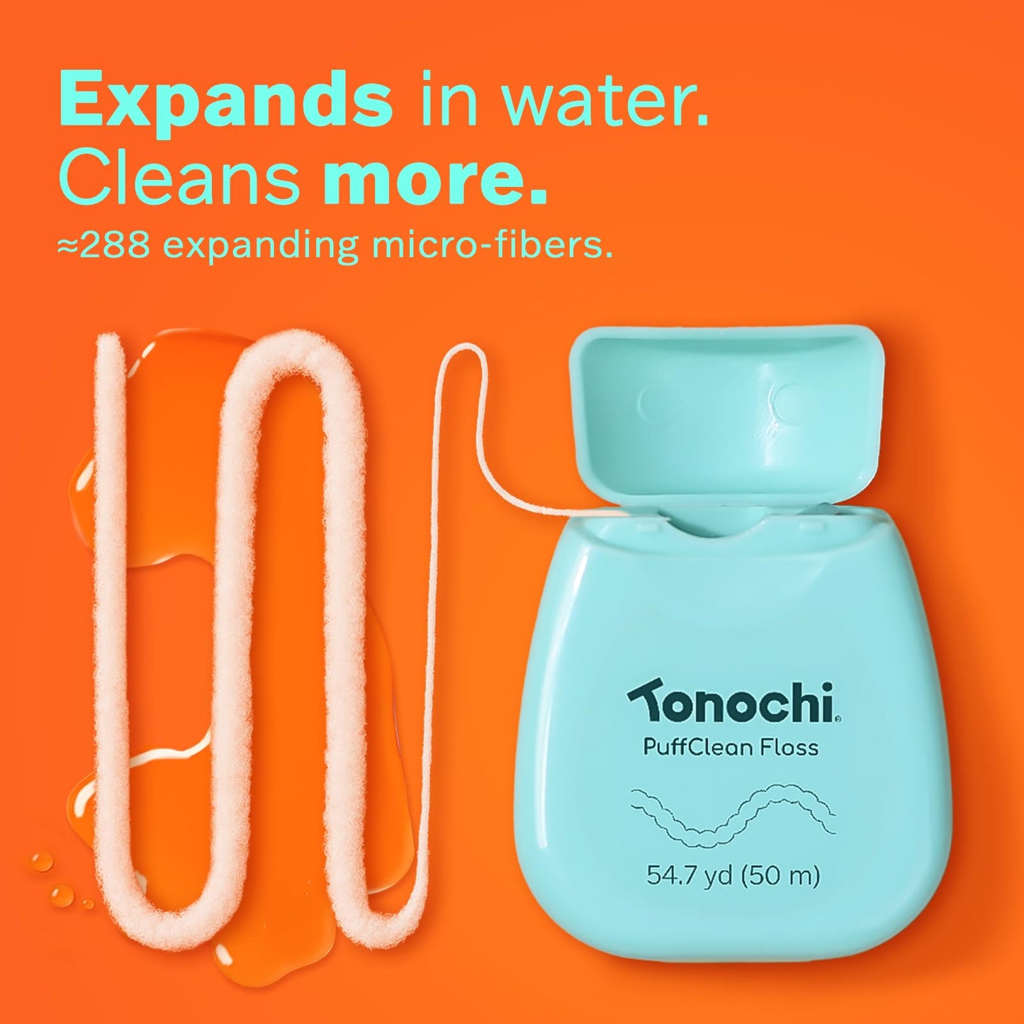 Tonochi PuffClean Expanding Dental Floss — Beeswax Coating, Mint + Xylitol, 3-Pack (55 yd each)