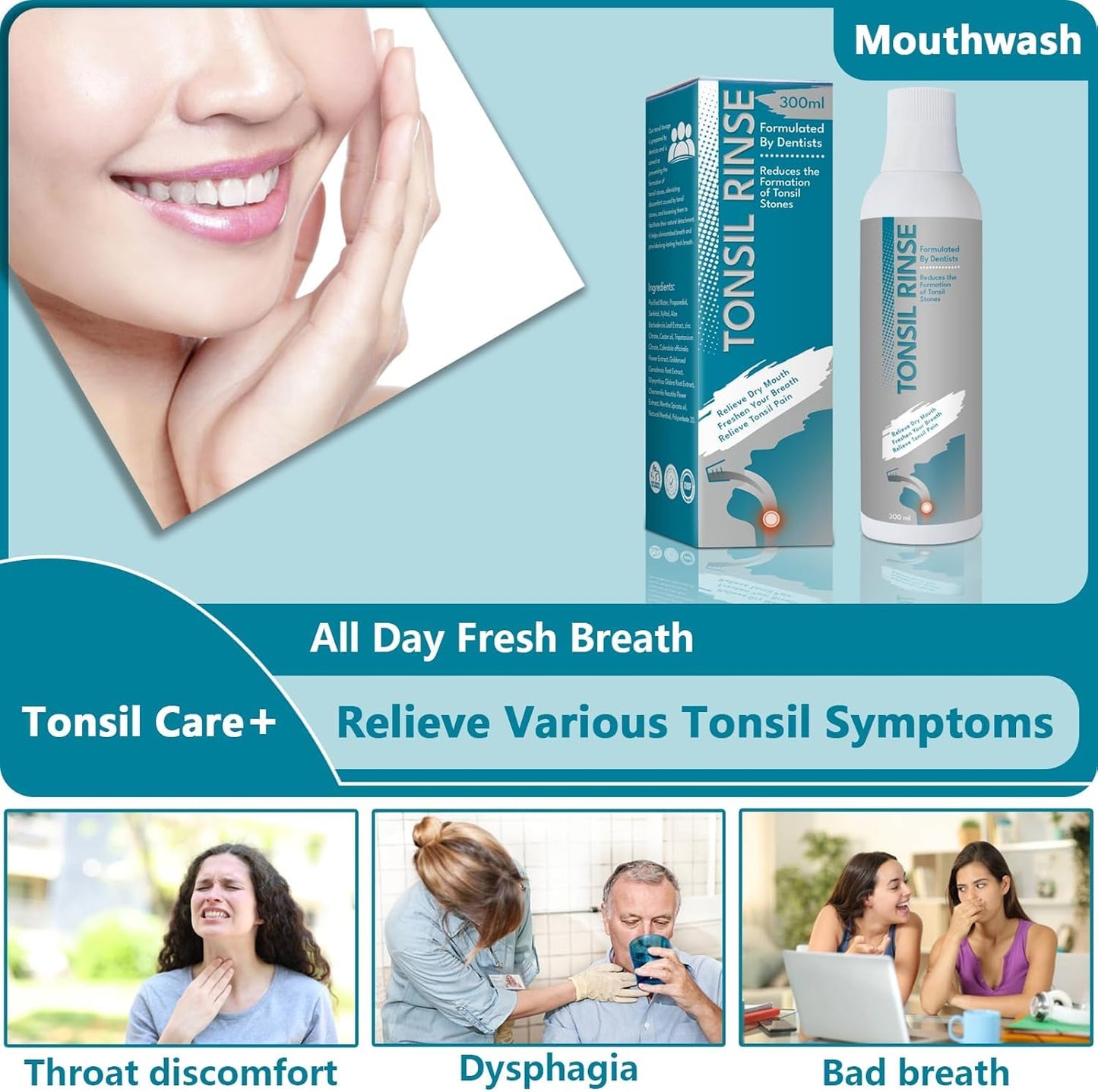 Tonsil Rinse - Natural Mouthwash for Tonsil Stones | Alcohol-Free, Breath Freshening 10 oz