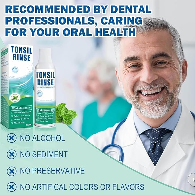 Tonsil Rinse Mouthwash – Stone Remover, Alcohol-Free Mint 10 FL OZ