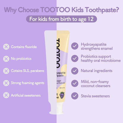 TooToo Fluoride Free Kids Toothpaste with Hydroxyapatite, Probiotics & Xylitol - Safe to Swallow, All Natural 4.2 oz