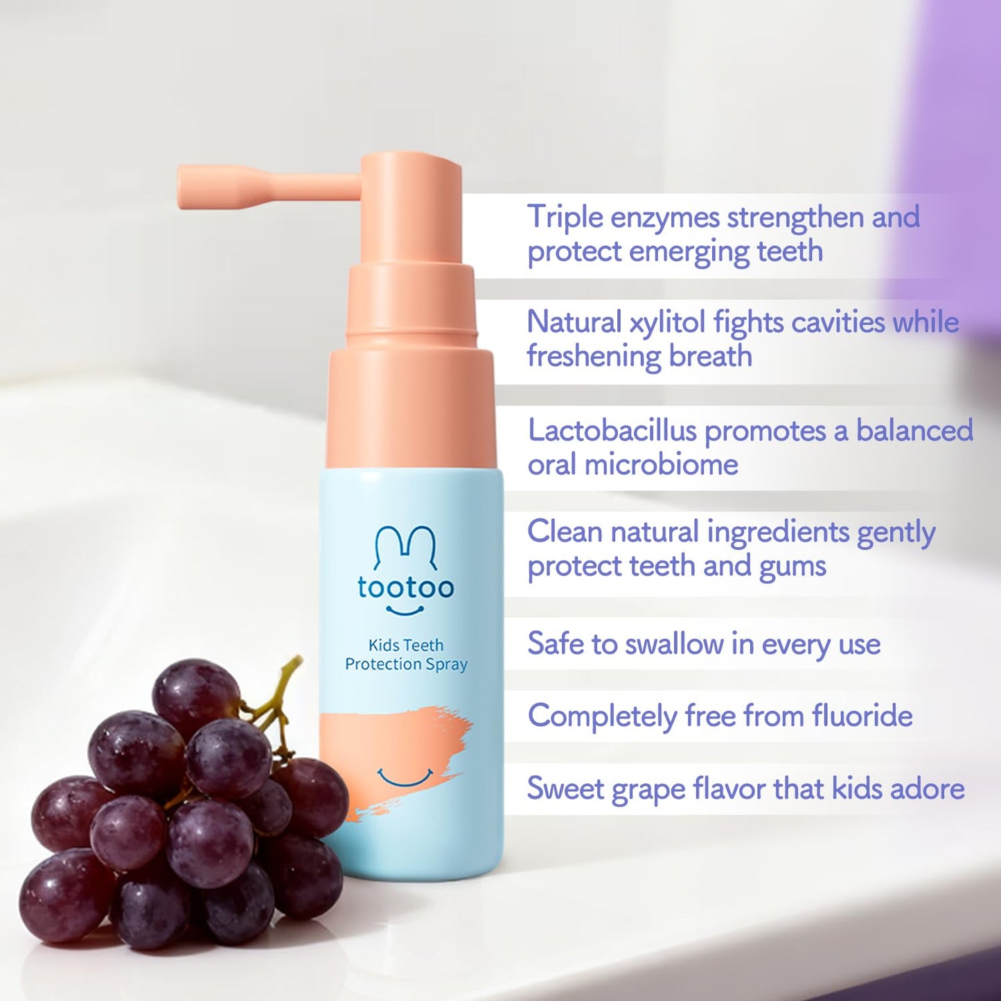 TooToo Kids Oral Spray – Xylitol Toddler Toothpaste Helper (Grape Flavor)