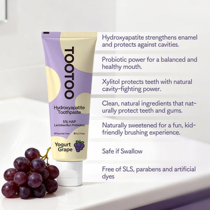 TooToo Fluoride Free Kids Toothpaste with Hydroxyapatite, Probiotics & Xylitol - Safe to Swallow, All Natural 4.2 oz
