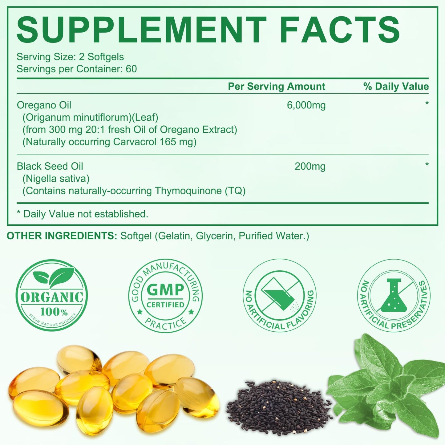 Tooffi Organic Oil of Oregano Softgels – 2-in-1 with Black Seed Oil, 6000mg + 200mg, 120 Softgels