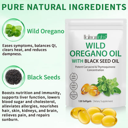 Tooffi Organic Oil of Oregano Softgels – 2-in-1 with Black Seed Oil, 6000mg + 200mg, 120 Softgels