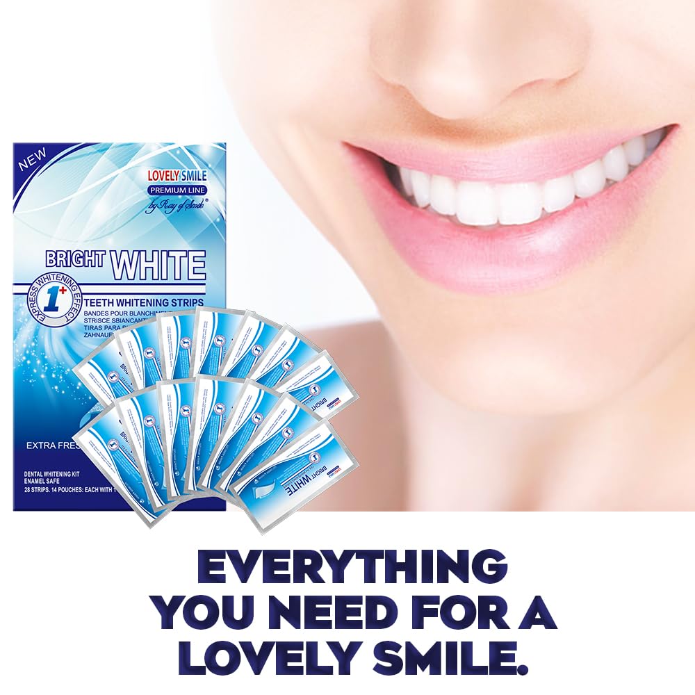 Lovely Smile Premium Teeth Whitening Strips – Enamel Safe, White Teeth in 1 Hour, No Slip & No Sensitivity | 28 Mint Strips by Ray of Smile