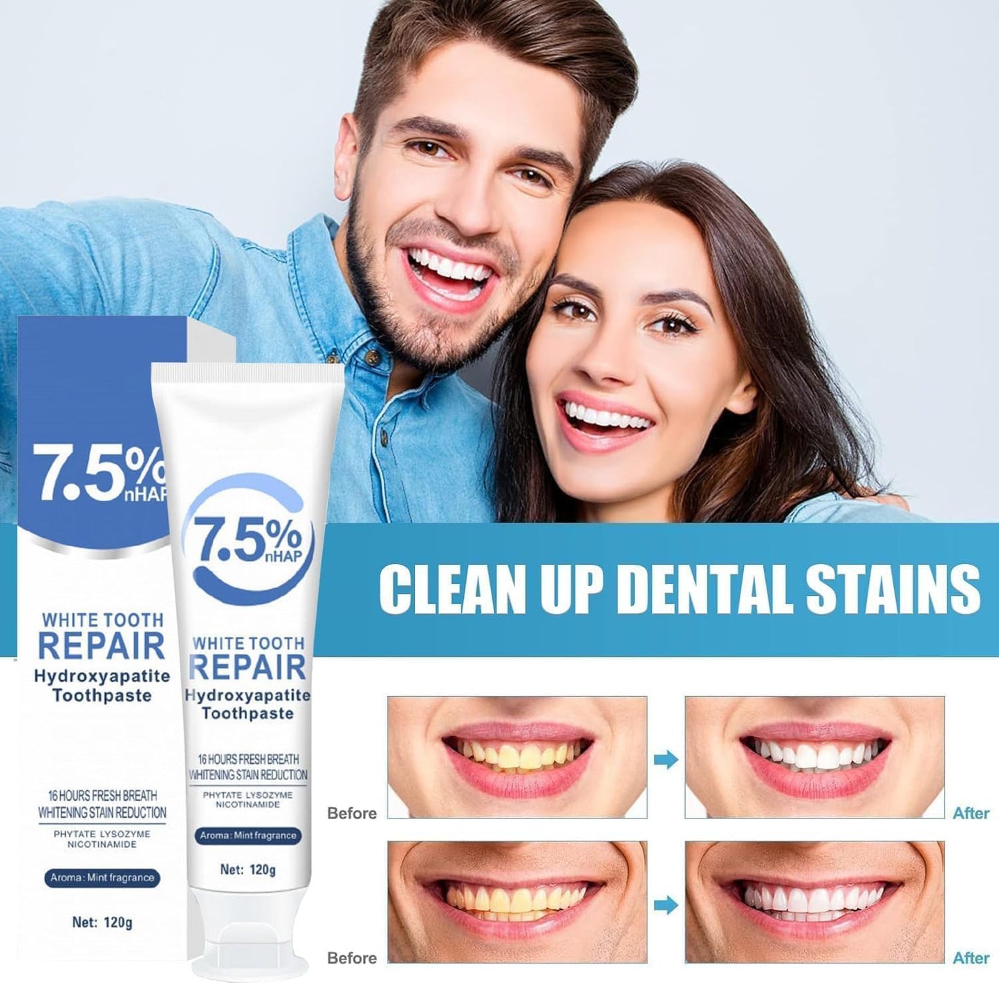 7.5% Hydroxyapatite Toothpaste for Enamel Protection, Tooth Strengthening & Fresh Breath | Gentle Mint