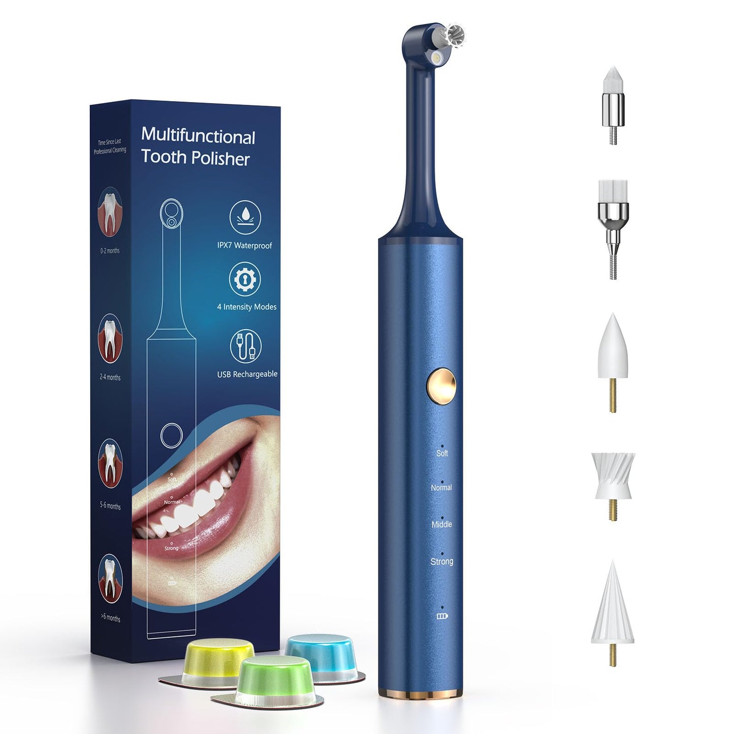 Tooth Polisher & Whitening Kit – 5 Heads, 4 Modes, LED Light, USB Rechargeable