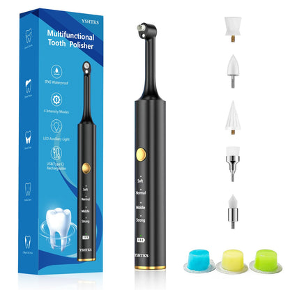 Tooth Polisher & Whitening Kit – 5 Brush Heads, LED Light, 4 Speed Modes, IPX6 Waterproof | Handsel 3 Polishing Pastes