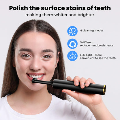 Tooth Polisher & Whitening Kit – 5 Brush Heads, LED Light, 4 Speed Modes, IPX6 Waterproof | Handsel 3 Polishing Pastes
