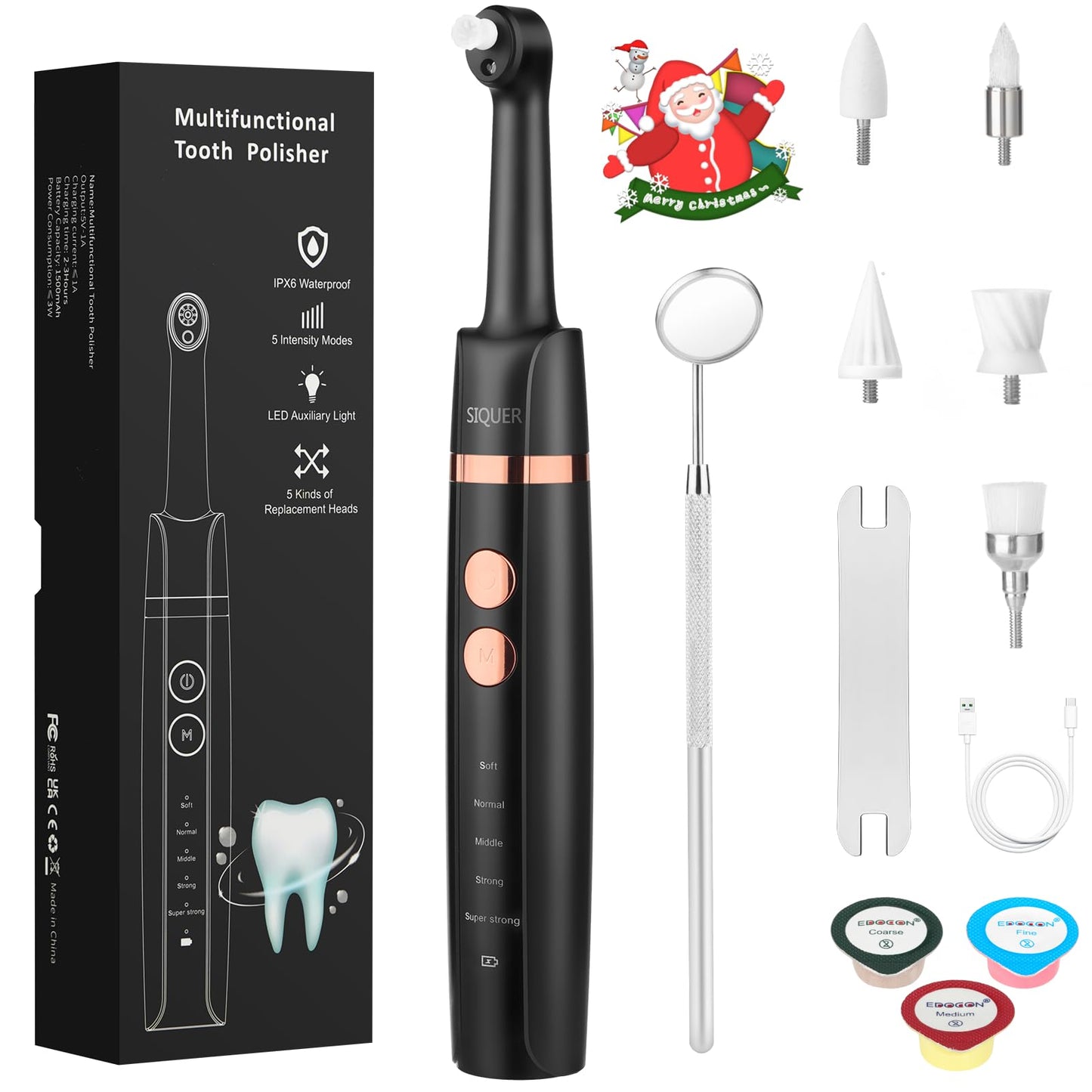 SIQUER Tooth Polisher Plaque Remover for Teeth Whitening | LED, 5 Speeds, 5 Heads