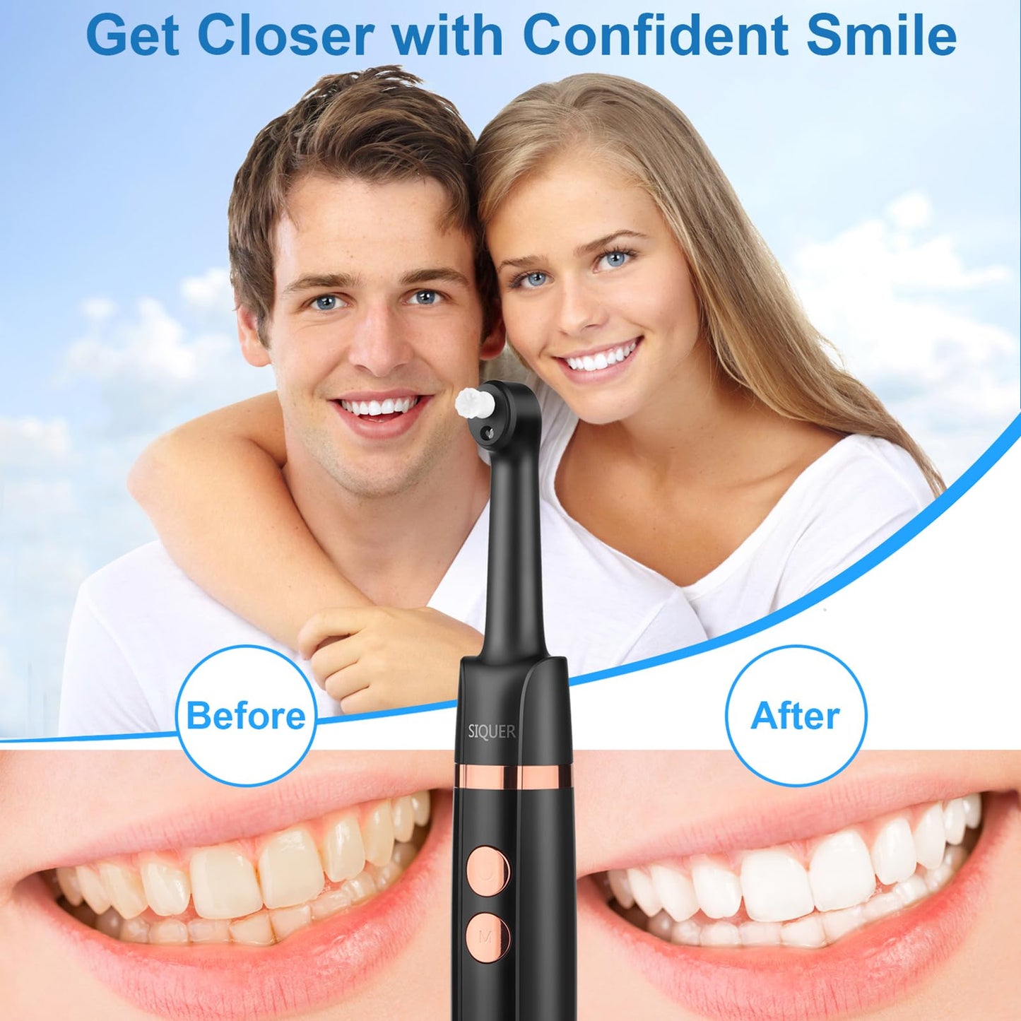 SIQUER Tooth Polisher Plaque Remover for Teeth Whitening | LED, 5 Speeds, 5 Heads