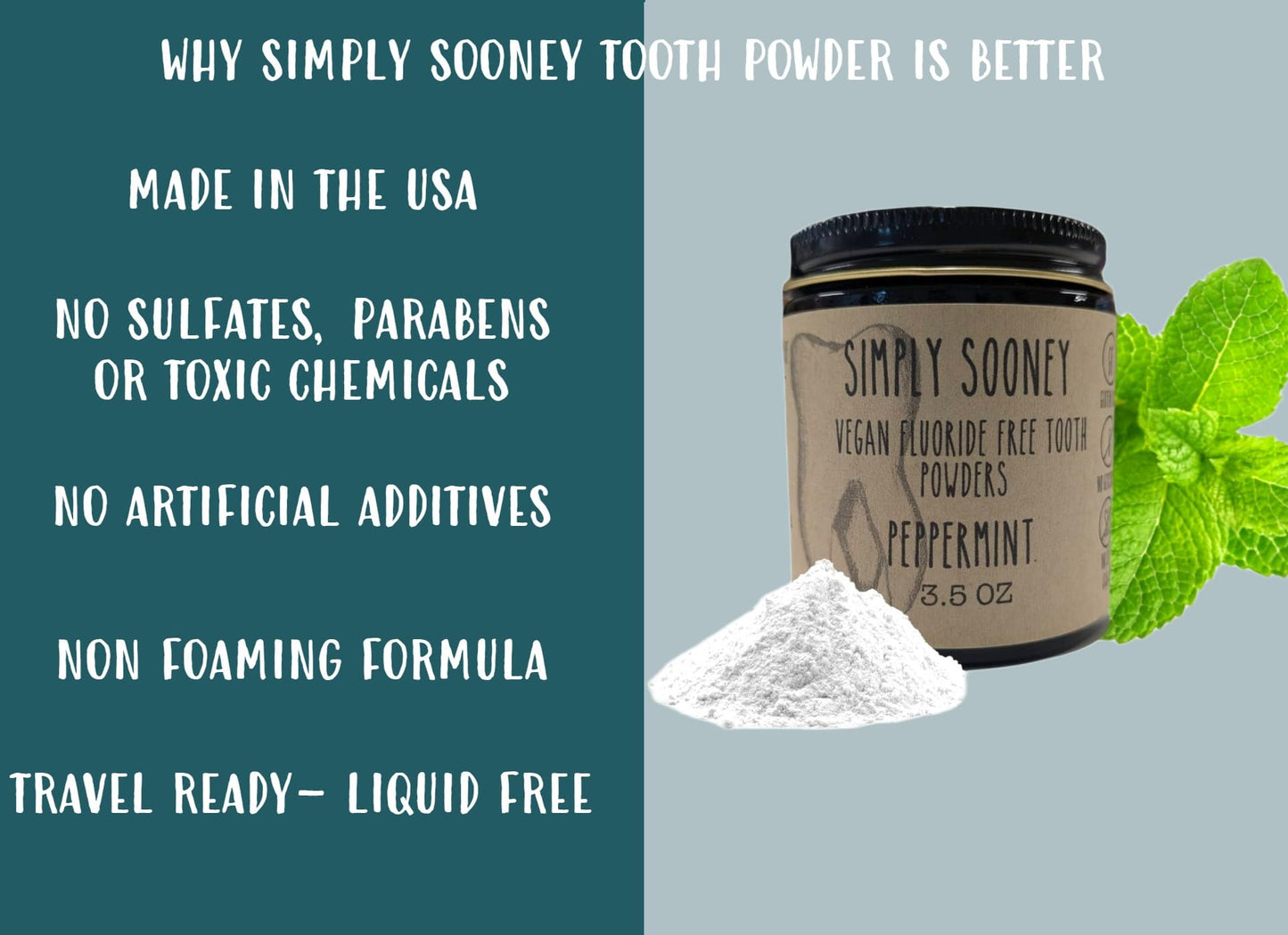 Remineralizing Organic Vegan Fluoride-Free Tooth Powder – Peppermint