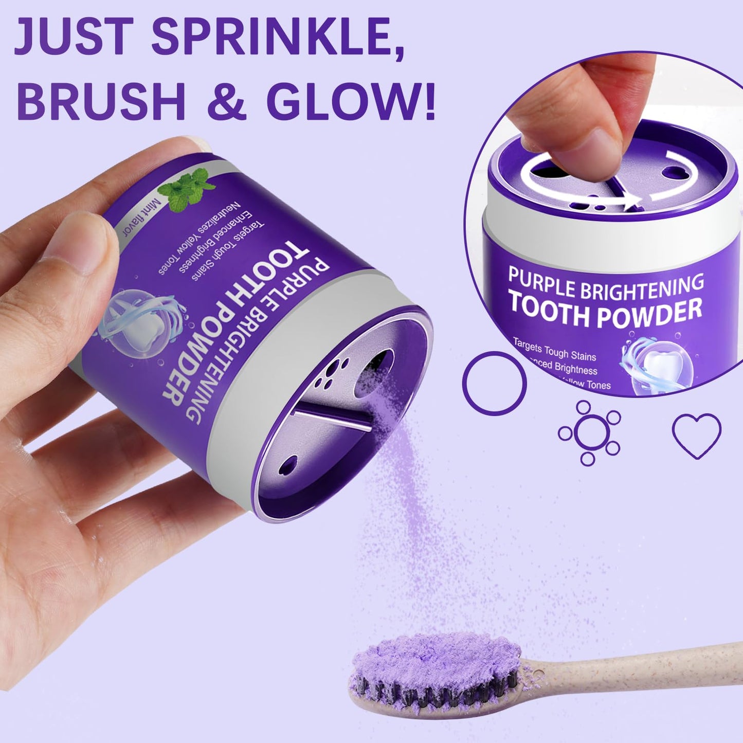 3Pcs Purple Teeth Whitening Powder – Purple Brightening, No Sensitivity, Fresh Mint