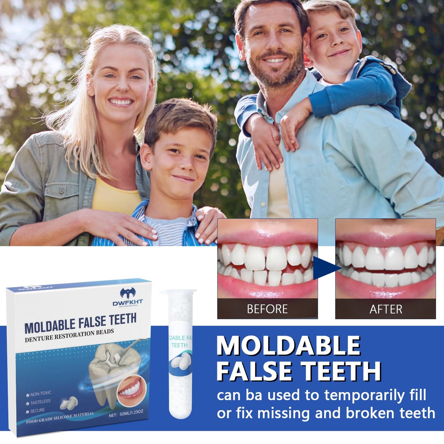 Tooth Repair Kit - Moldable False Teeth for Temporary Tooth Replacement (50ML)