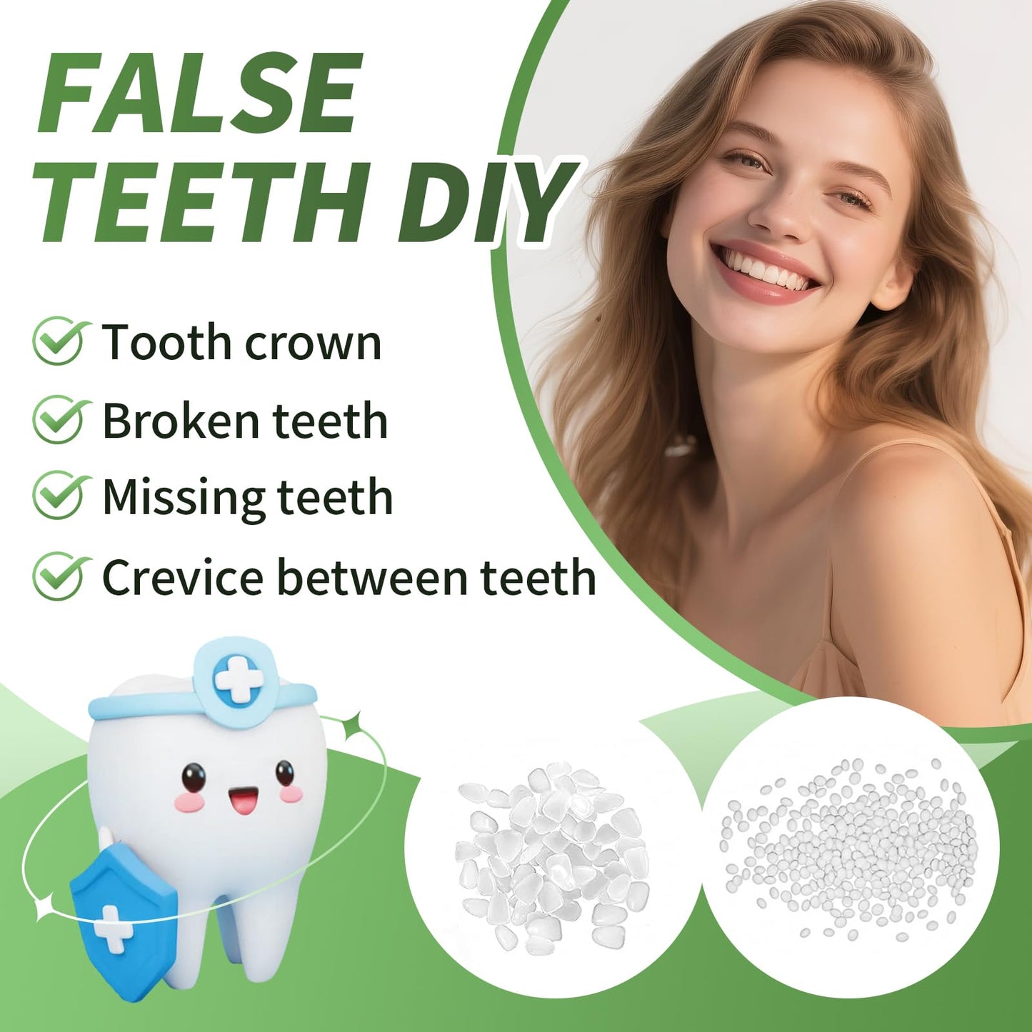 Tooth Repair Kit for Missing or Broken Teeth – Moldable Beads White A04