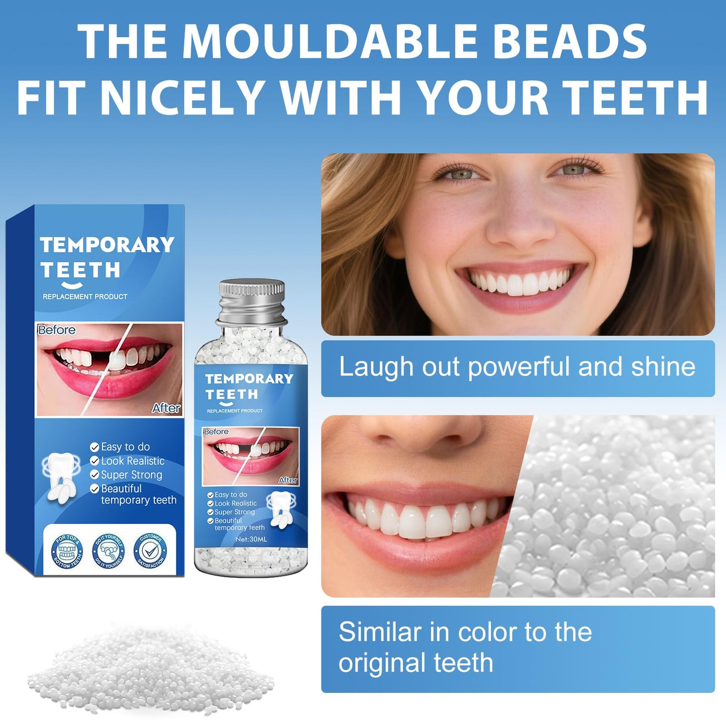 Tooth Repair Kit | Moldable False Teeth Beads for Temporary Dental Restoration | DIY Denture Kit (1 PCS)