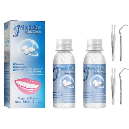 Tooth Repair Kits: 2x30ml Moldable Denture Beads + 4 Tools (2+4 Pack)