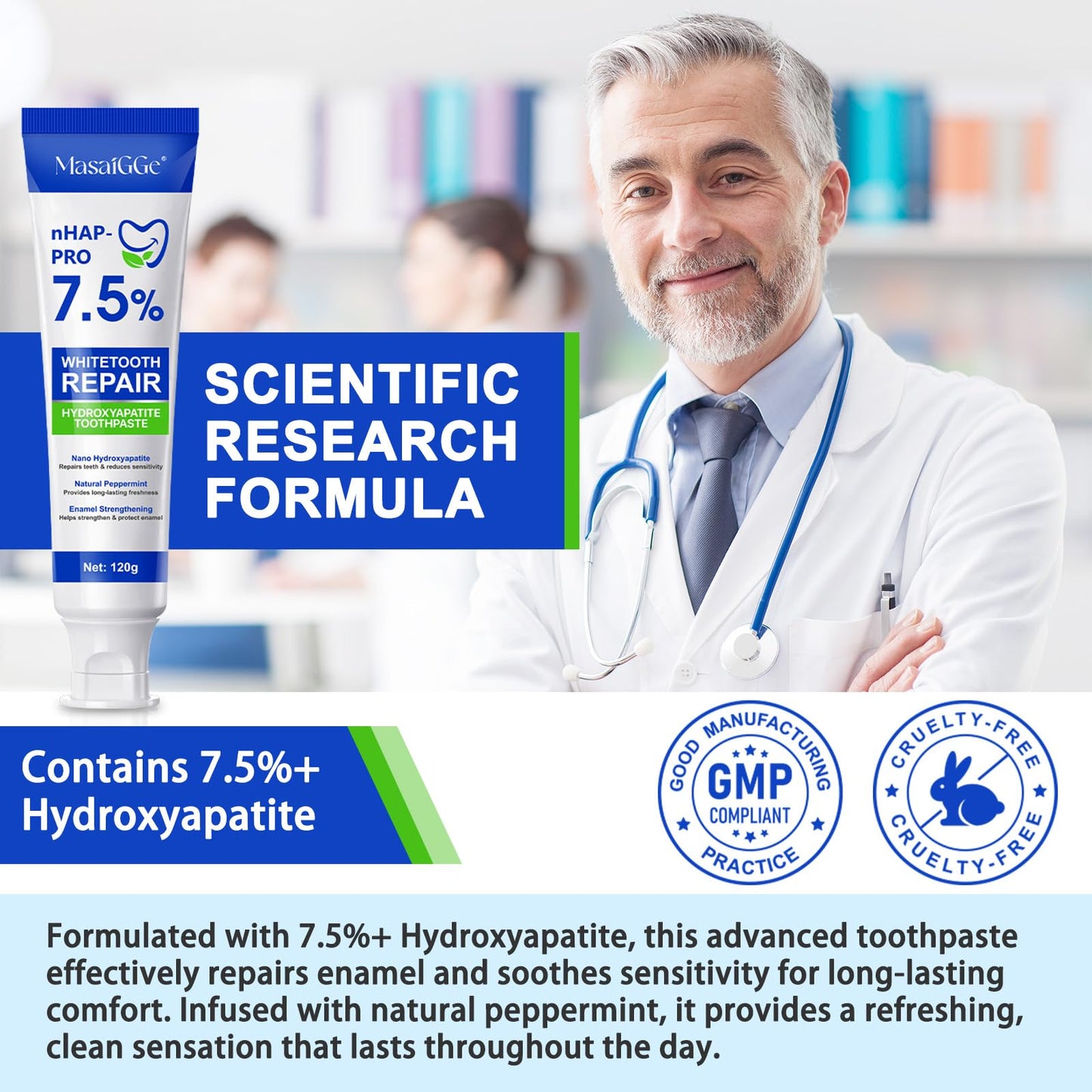 7.5% Hydroxyapatite Toothpaste for Enamel Protection, Tooth Strengthening, Gentle Mint | Fresh Breath & Daily Use