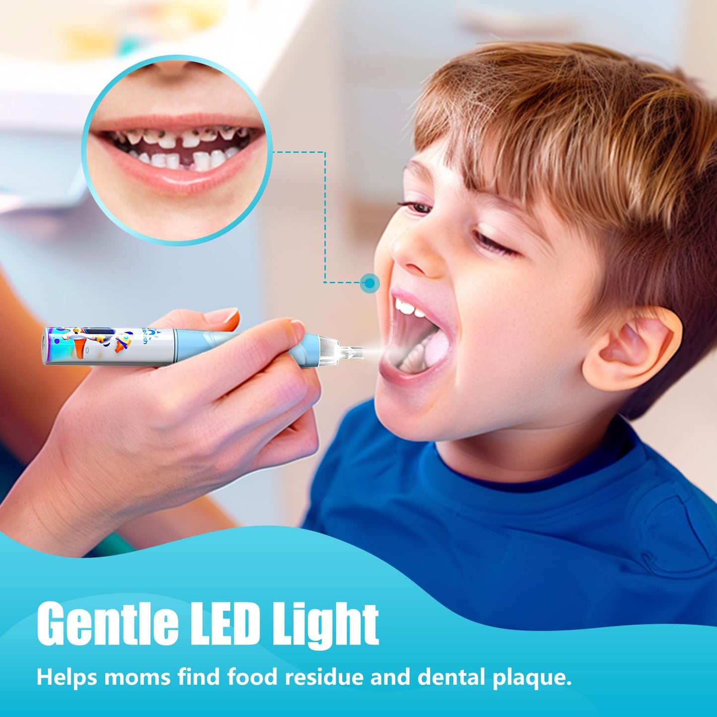 Kids Electric Toothbrush 2-12 with Timer | Rainbow LED, Astronauts Blue