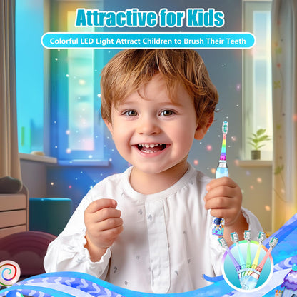 Kids Electric Toothbrush 2-12 with Timer | Rainbow LED, Astronauts Blue
