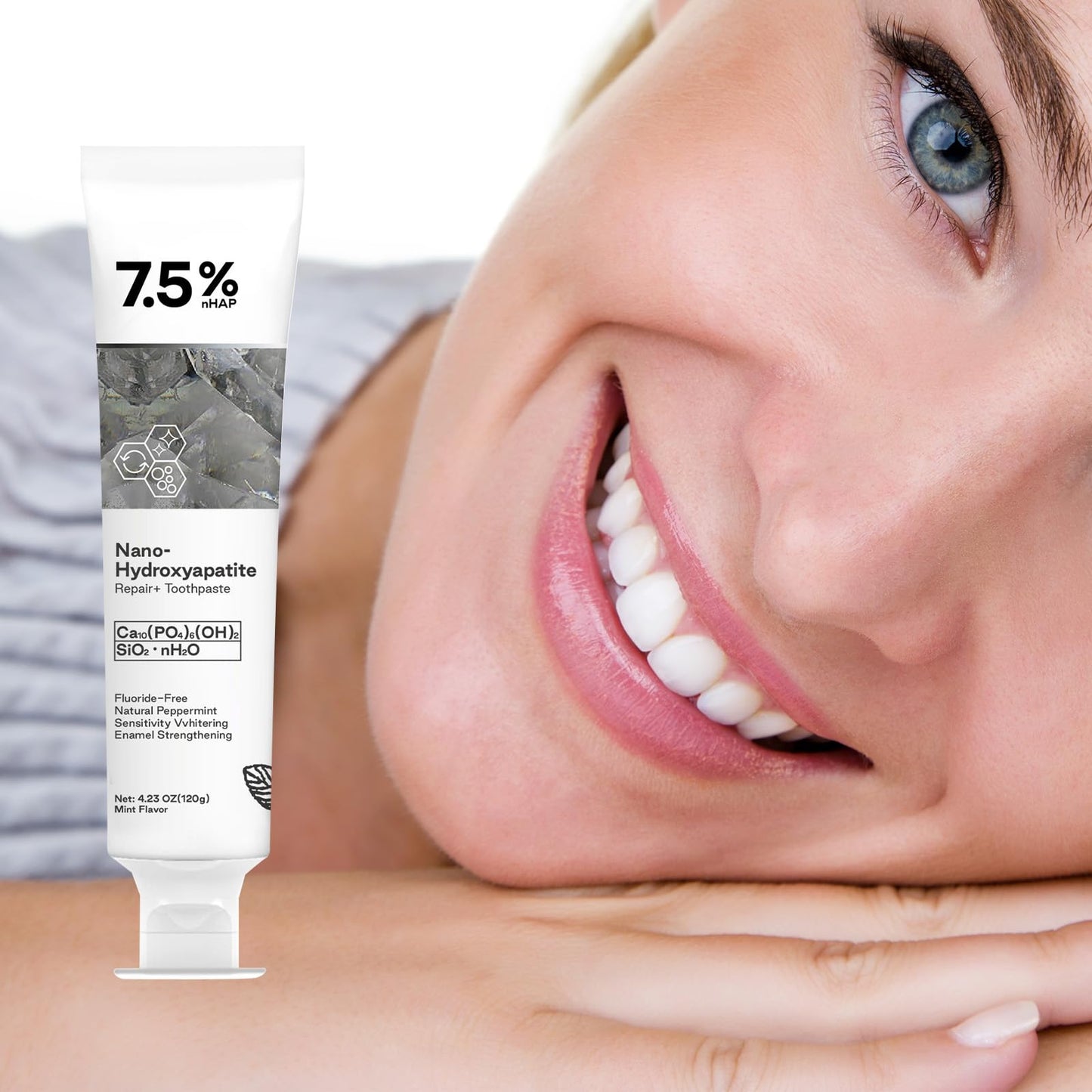 7.5% Nano Hydroxyapatite Toothpaste – Enamel Repair, Deep Cleaning, Gentle Mint, Fluoride-Free (4.23 oz)