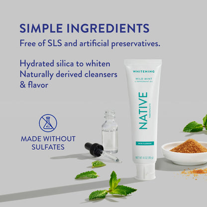 Native Toothpaste Wild Mint with Fluoride – 4.1 oz | Naturally-Derived Cleaners