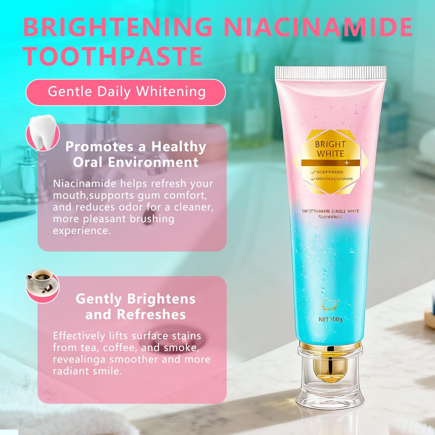 Niacinamide Whitening Toothpaste for Adults | Teeth Whitening Toothpaste | Brilliant Smile 3.53oz