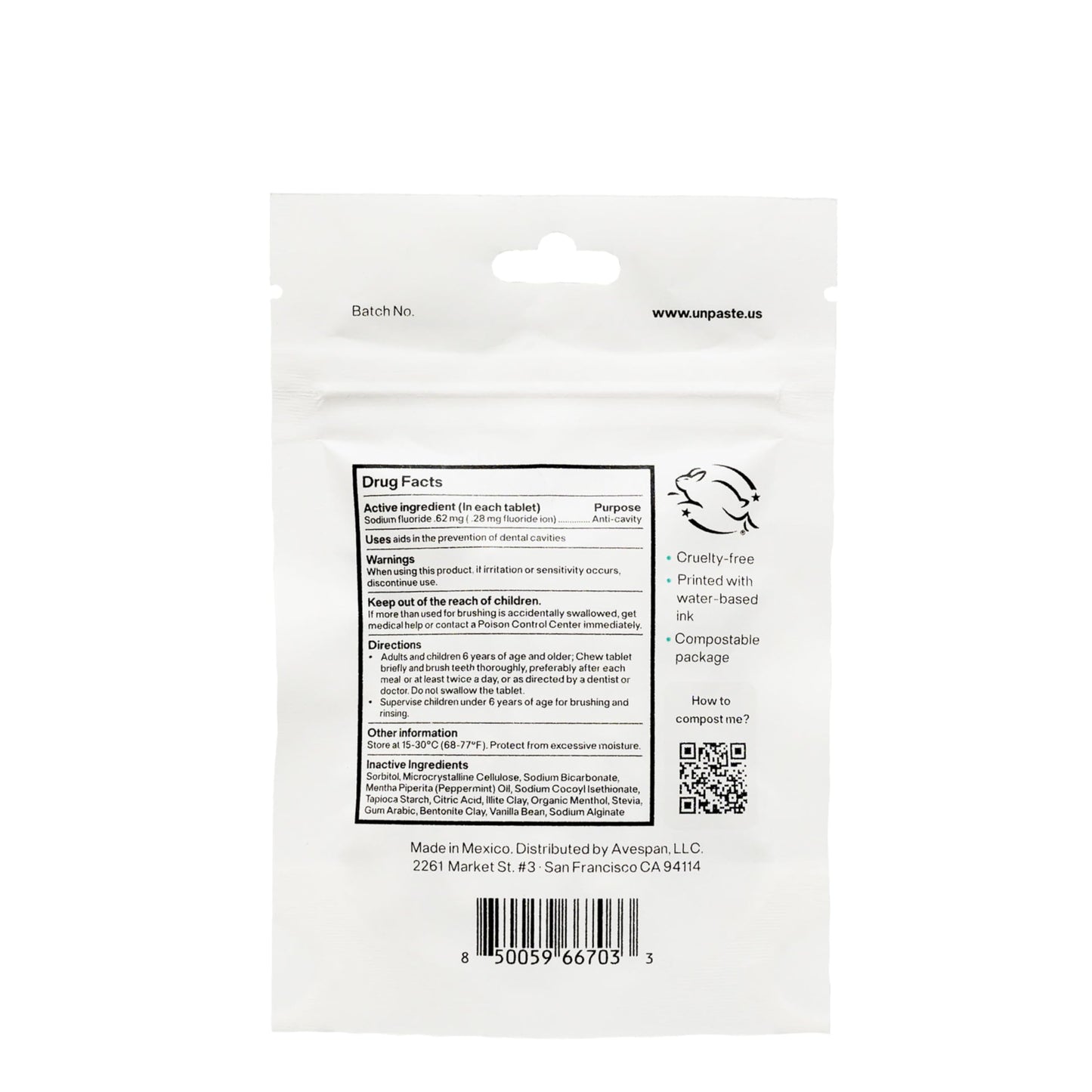 New Formula Unpaste Toothpaste Tablets – Fluoride Mint, Xylitol Free, Vegan, Plastic Free (125ct, 2 Month Supply)