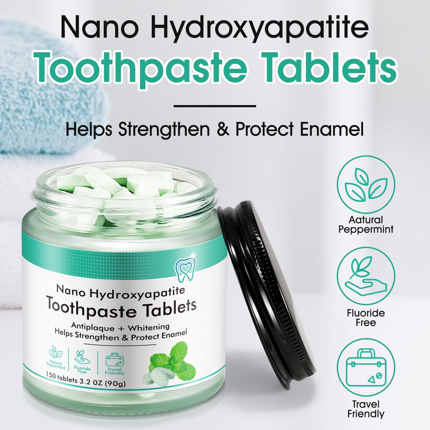 Toothpaste Tablets for Enamel Repair & Whitening – Nano-Hydroxyapatite 5% (90g) Fluoride-Free