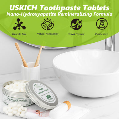 200 Pcs Toothpaste Tablets – Nano Hydroxyapatite Whitening, Fluoride-Free & Plastic-Free