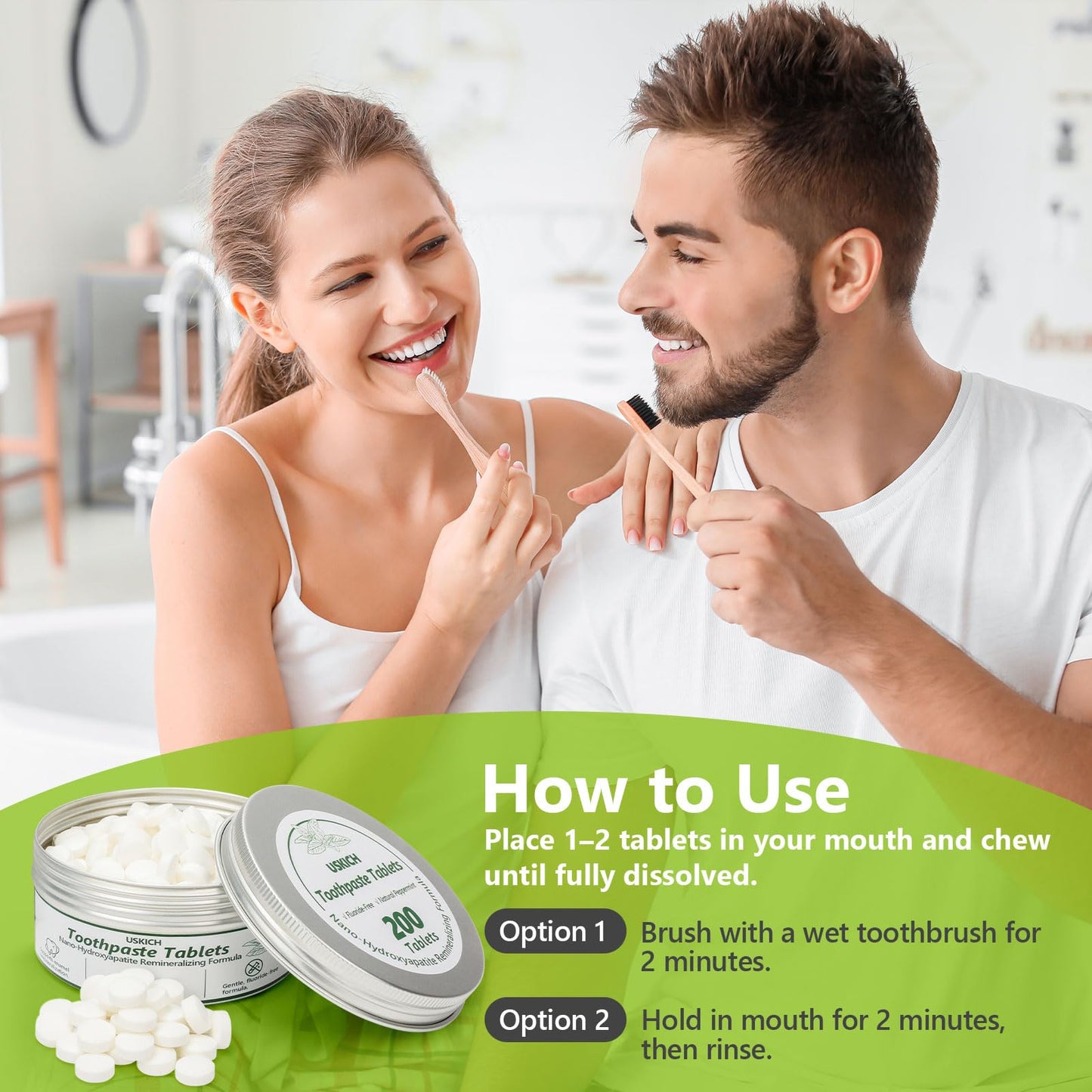 200 Pcs Toothpaste Tablets – Nano Hydroxyapatite Whitening, Fluoride-Free & Plastic-Free