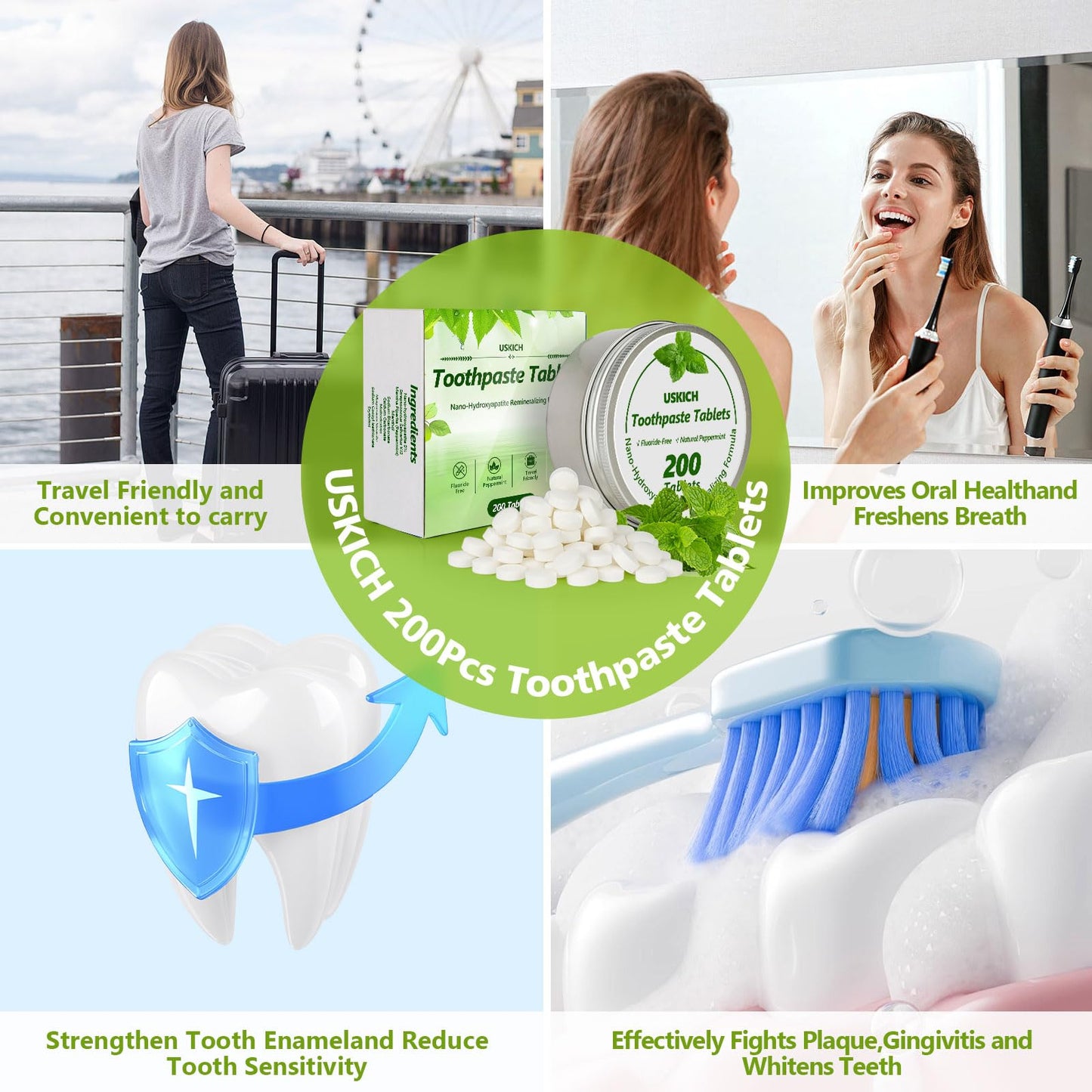 200 Pcs Toothpaste Tablets – Nano Hydroxyapatite Whitening, Fluoride-Free & Plastic-Free