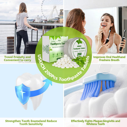 200 Pcs Toothpaste Tablets – Nano Hydroxyapatite Whitening, Fluoride-Free & Plastic-Free