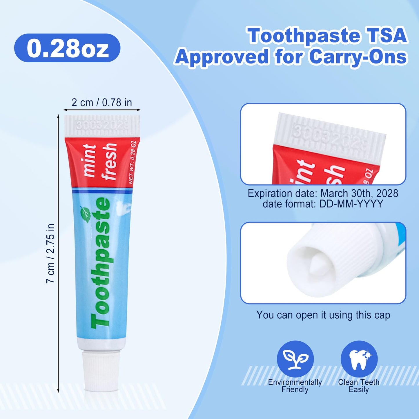 0.28oz Small Toothpaste Travel Size Bulk – Mint Scent, TSA Compliant, 120-Pack