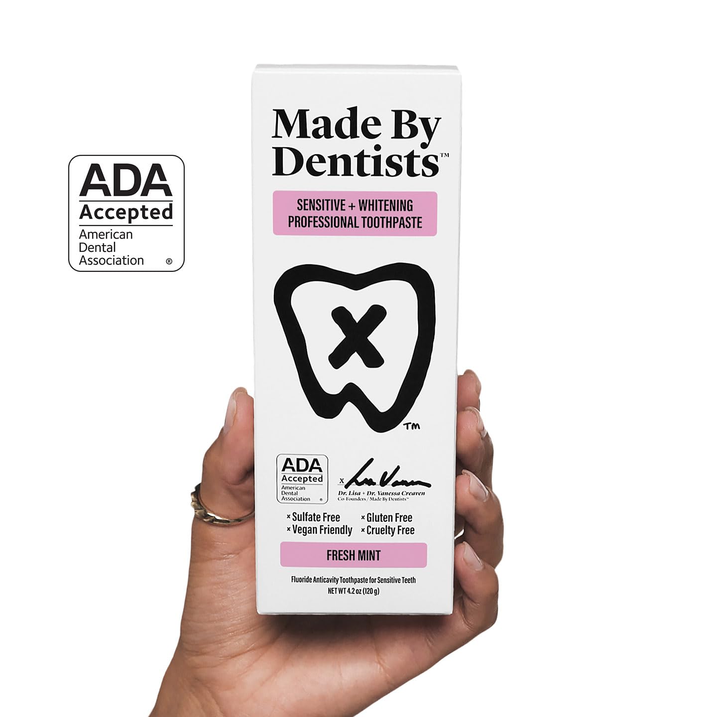 Made by Dentists Sensitive + Whitening Toothpaste – ADA Approved, Vegan, Sulfate-Free, 2 x 4.2oz