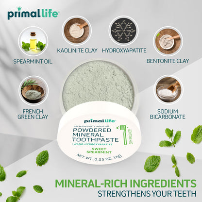 Primal Life Organics Dirty Mouth Toothpowder – Sweet Spearmint, 0.25 oz