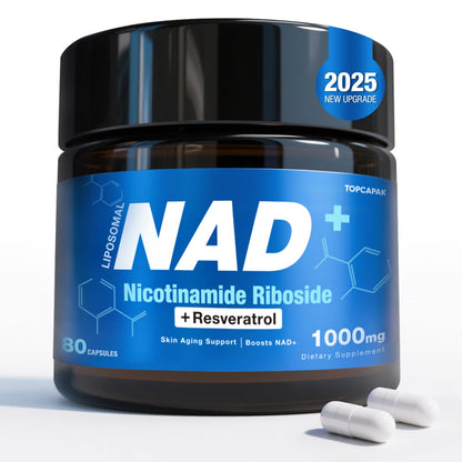 TOPCAPAK NAD 1000mg NR + Resveratrol | Liposomal NAD+ for Brain Health & Healthy Aging