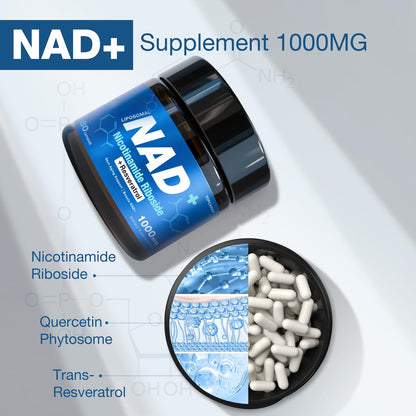 TOPCAPAK NAD 1000mg NR + Resveratrol | Liposomal NAD+ for Brain Health & Healthy Aging