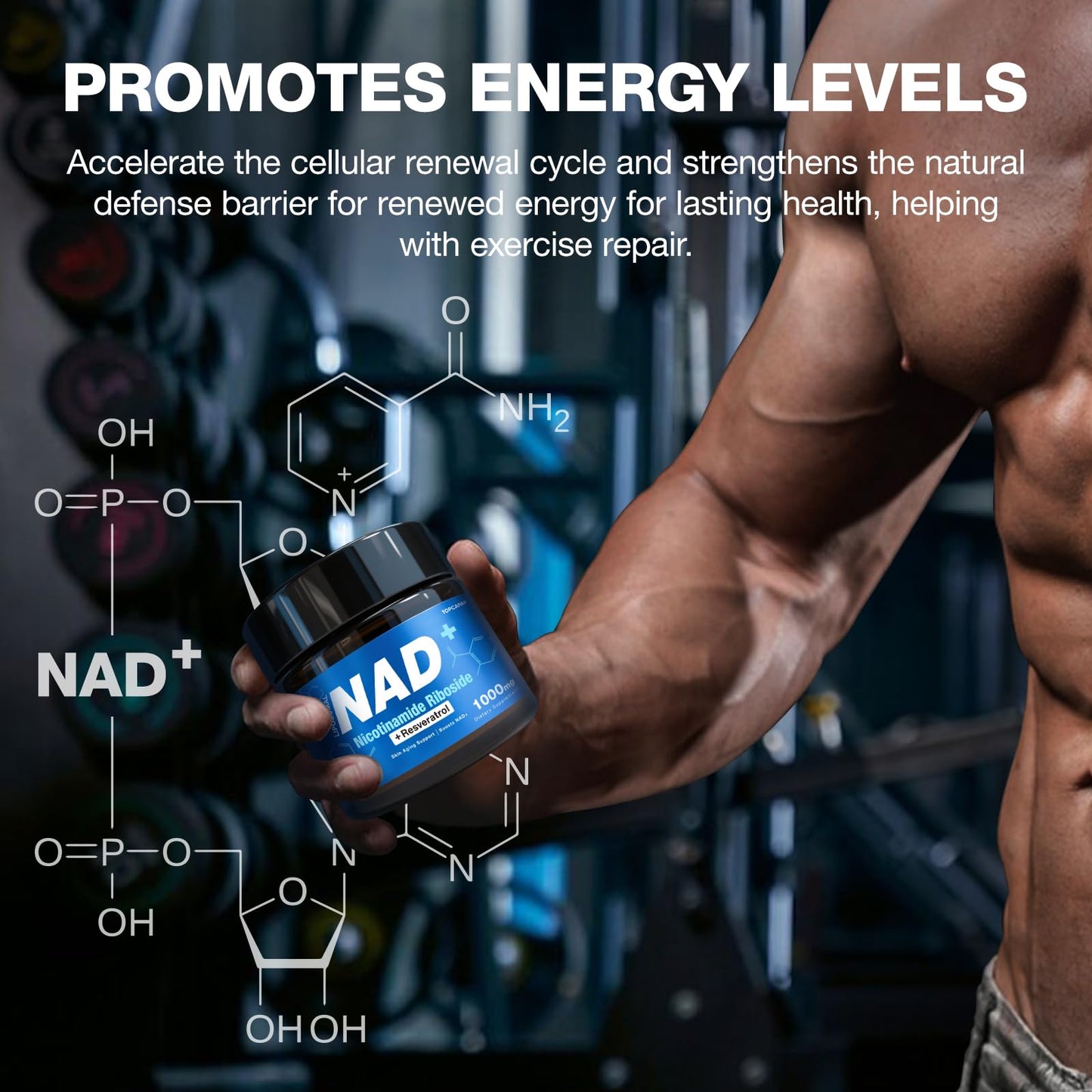 TOPCAPAK NAD 1000mg NR + Resveratrol | Liposomal NAD+ for Brain Health & Healthy Aging