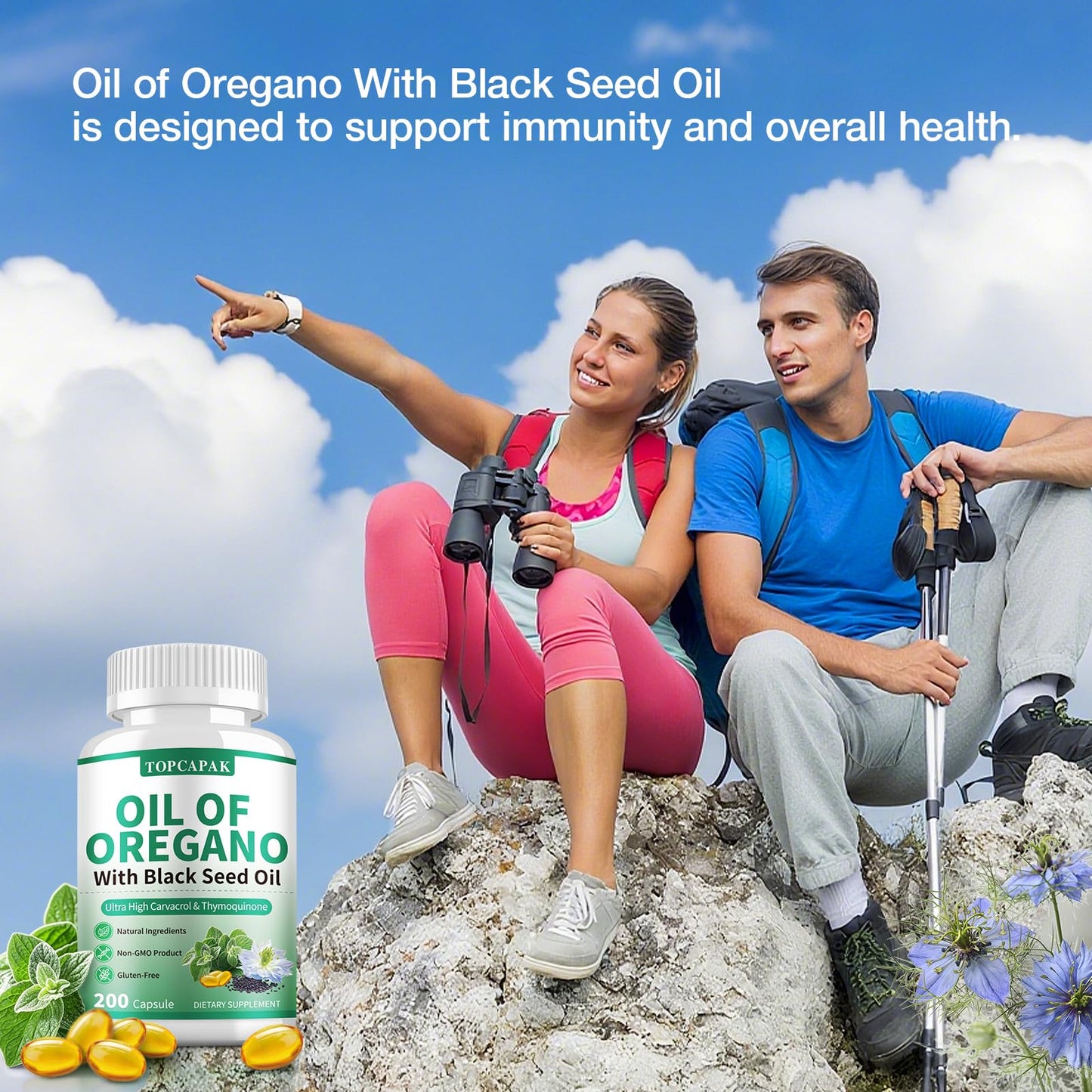 TOPCAPAK Oil of Oregano & Black Seed Oil — 2-in-1 Immune Support, 400 Softgels