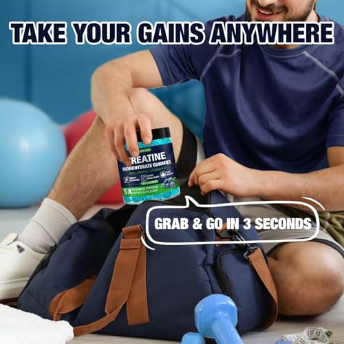 TOPCAPAK Creatine Gummies – Monohydrate, Blueberry, 5g Serving, 120 Gummies