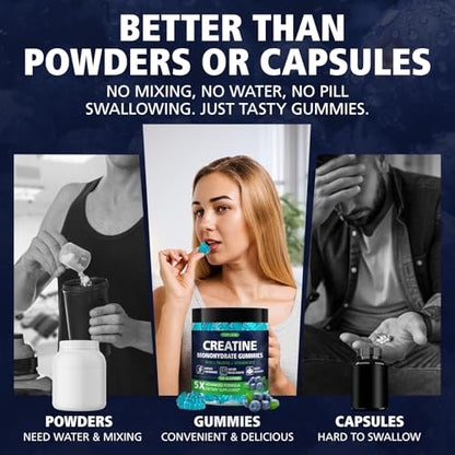 TOPCAPAK Creatine Gummies – Monohydrate, Blueberry, 5g Serving, 120 Gummies