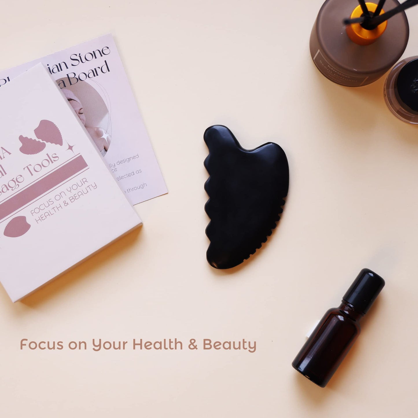 tophld Gua Sha Facial Tools – Natural Bian Stone Jade Massage Set (Wave-Edge)