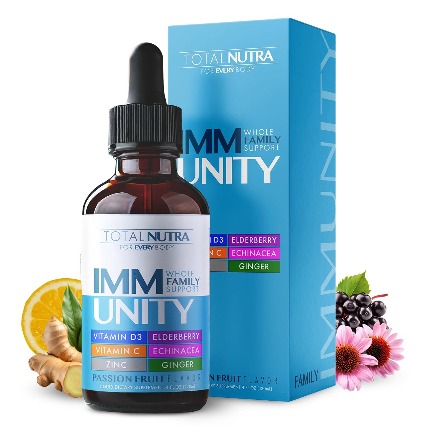 Total Immune 6-in-1 Liquid Multivitamin Drops – 4 oz Passion Fruit | Zinc, D3, C Immunity Support