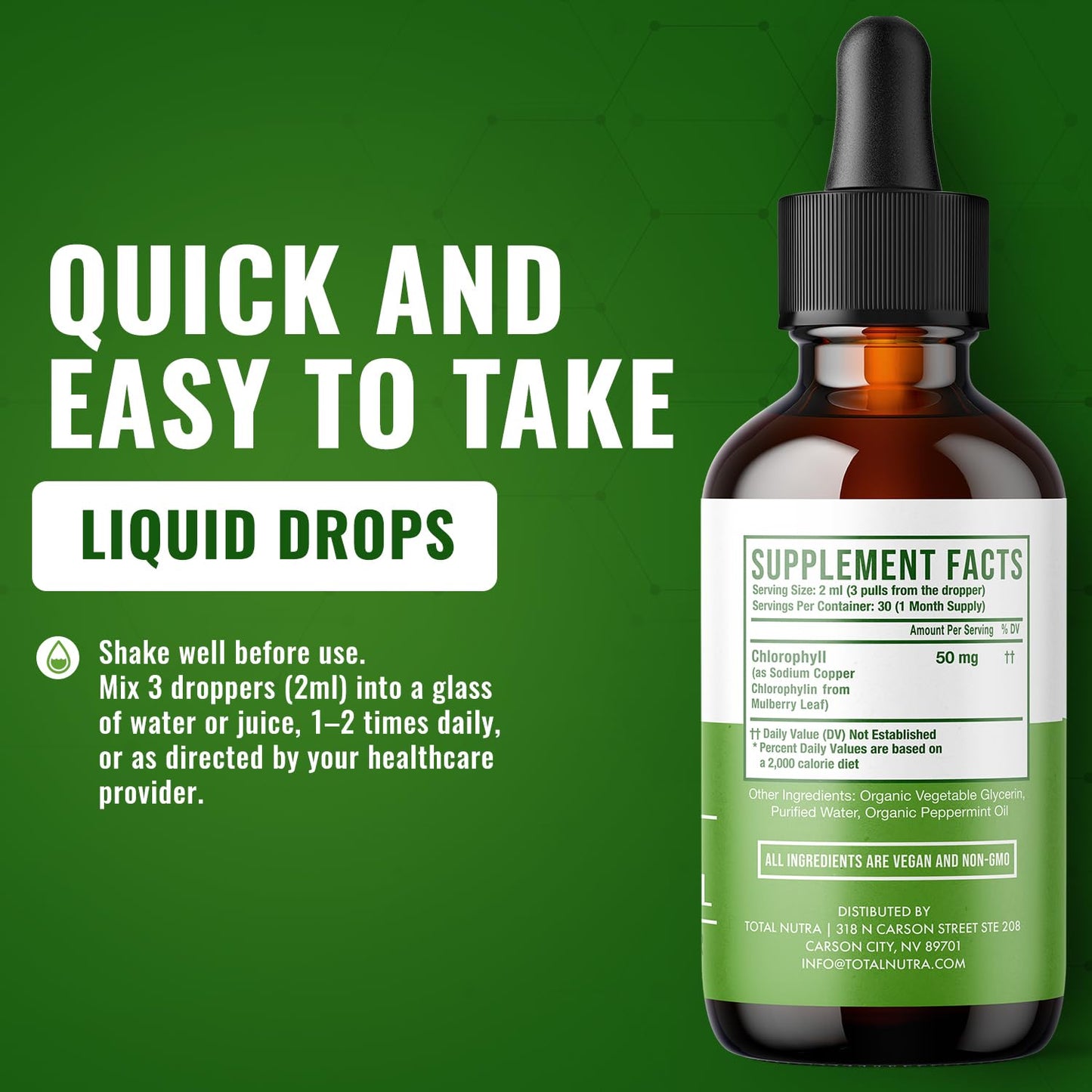 Liquid Chlorophyll Drops 50mg: Vegan Chlorophyll Liquid Drops for Natural Energy Boost, Immune Support, Body Detox for Skin Care, Internal Deodorant | Mint Flavor, Non-GMO, Gluten Free Total Nutra 2oz