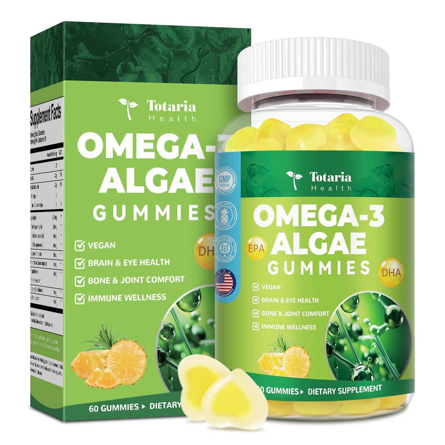 10-in-1 Vegan Omega-3 Gummies – DHA 600mg, EPA 400mg, 60 Count