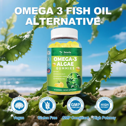 10-in-1 Vegan Omega-3 Gummies – DHA 600mg, EPA 400mg, 60 Count