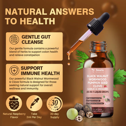 Totaria 20 in 1 Black Walnut Wormwood Tincture – Raspberry Flavor, Alcohol-Free, Gut Health – 2FL