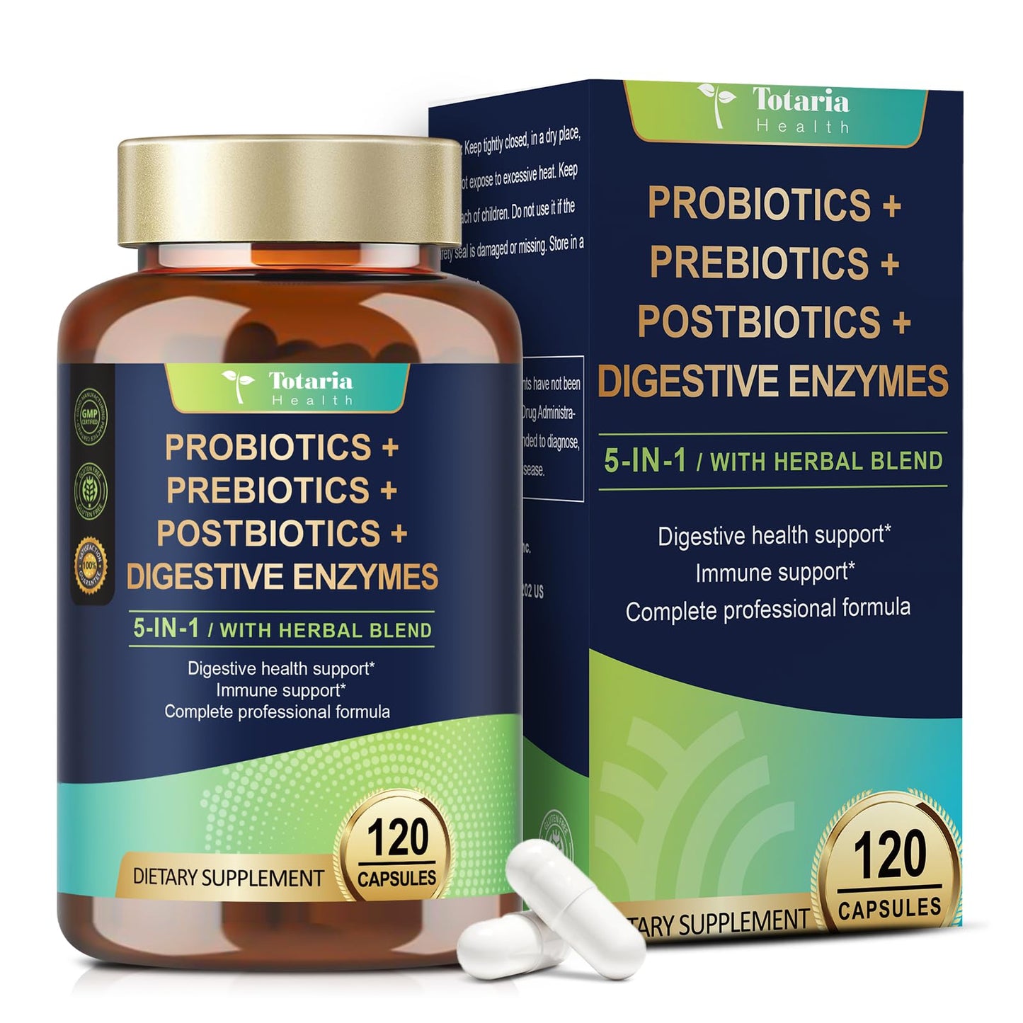 Totaria 5-in-1 Probiotic, Prebiotic & Postbiotic for Gut Health – 60B CFU, 4-Month Vegan Supply