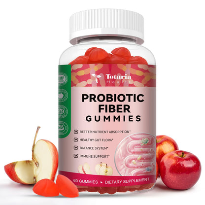 Totaria 9-in-1 Probiotic Fiber Gummies — 16g Fiber/Serving, 5B CFU Bacillus Coagulans (60 Gummies)